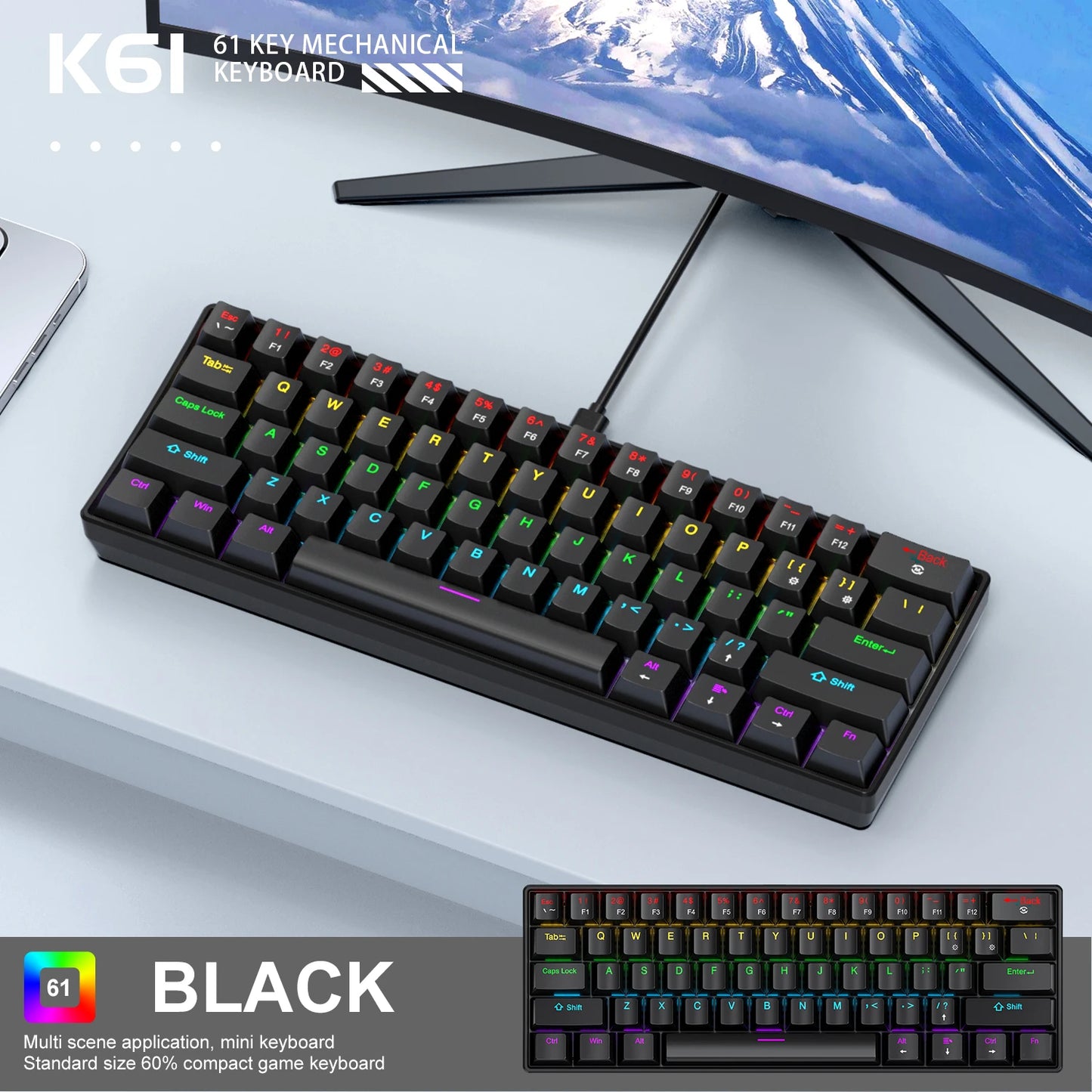APAYADO K61 60% Mechanical Keyboard – RGB, Hot-Swap, Wired