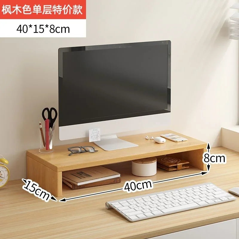 L-Shaped Desktop Monitor Stand with Storage Shelf