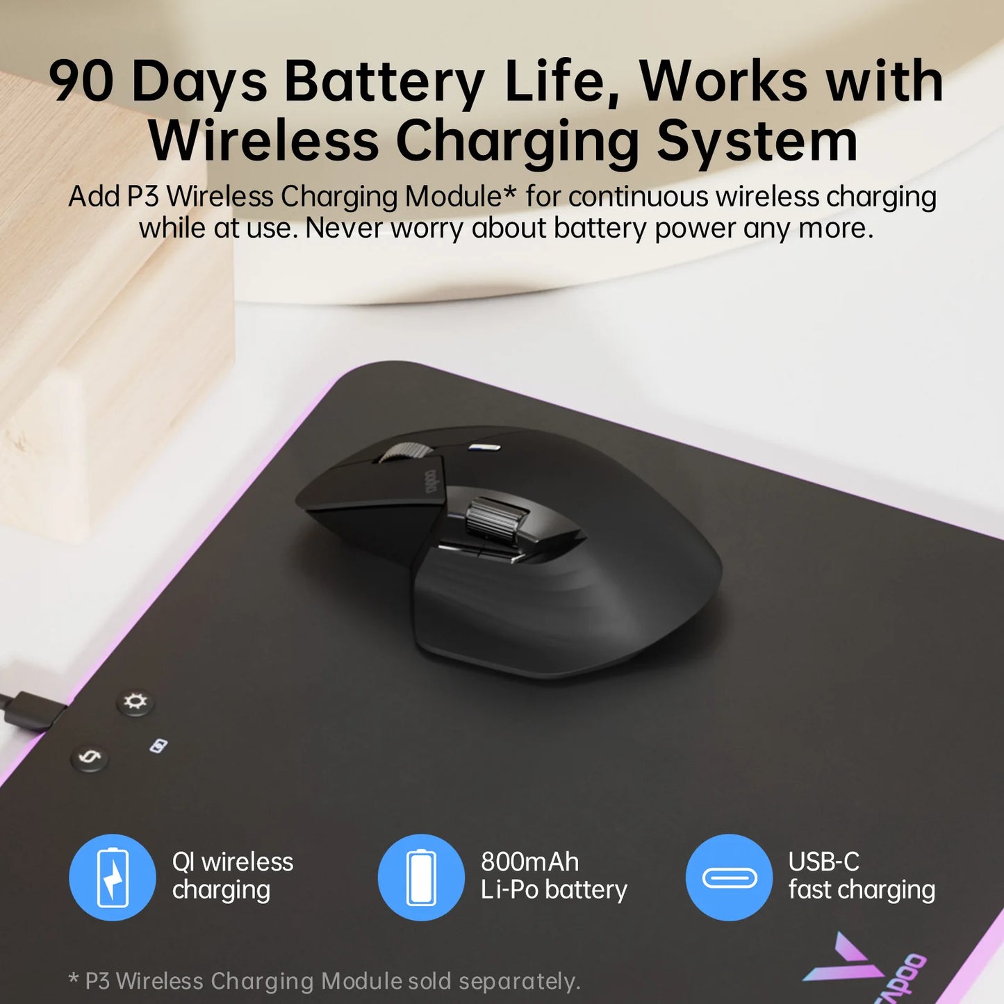 Rapoo MT760 Multi-Device Wireless Mouse – Ergonomic, Rechargeable, 4000 DPI