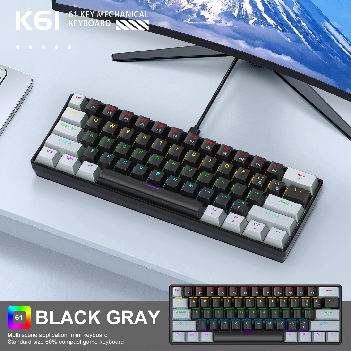 APAYADO K61 60% Mechanical Keyboard – RGB, Hot-Swap, Wired