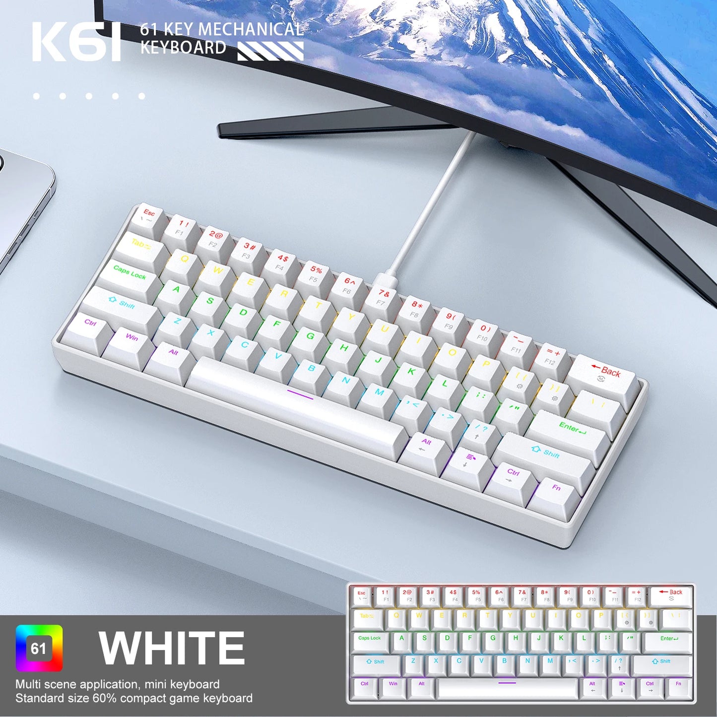 APAYADO K61 60% Mechanical Keyboard – RGB, Hot-Swap, Wired