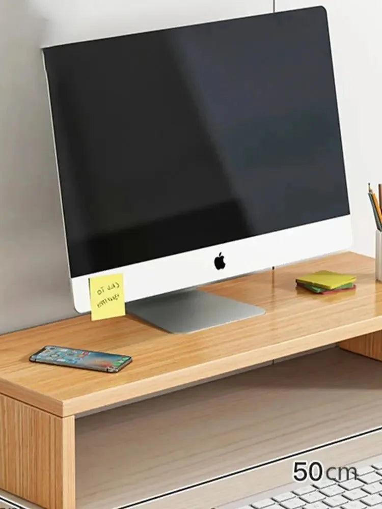 L-Shaped Desktop Monitor Stand with Storage Shelf