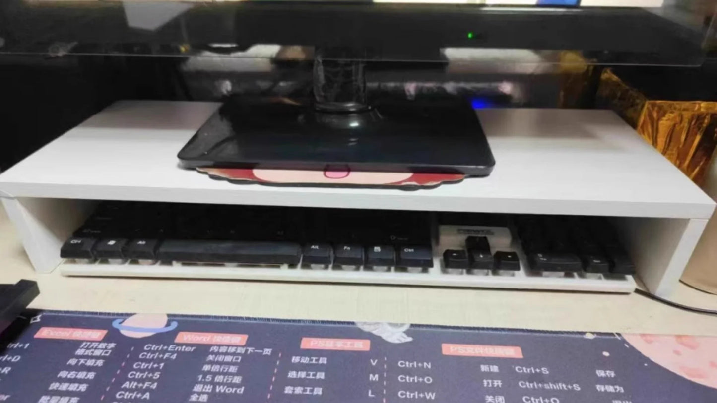 L-Shaped Desktop Monitor Stand with Storage Shelf