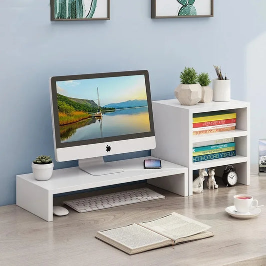 L-Shaped Desktop Monitor Stand with Storage Shelf