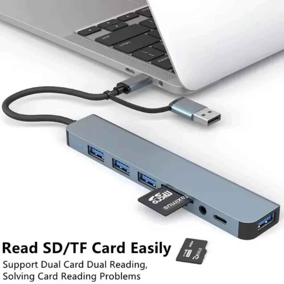 8-in-2 USB-C Hub with SD/TF Card Reader & Audio Jack