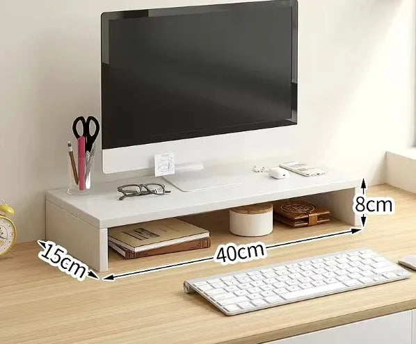 L-Shaped Desktop Monitor Stand with Storage Shelf