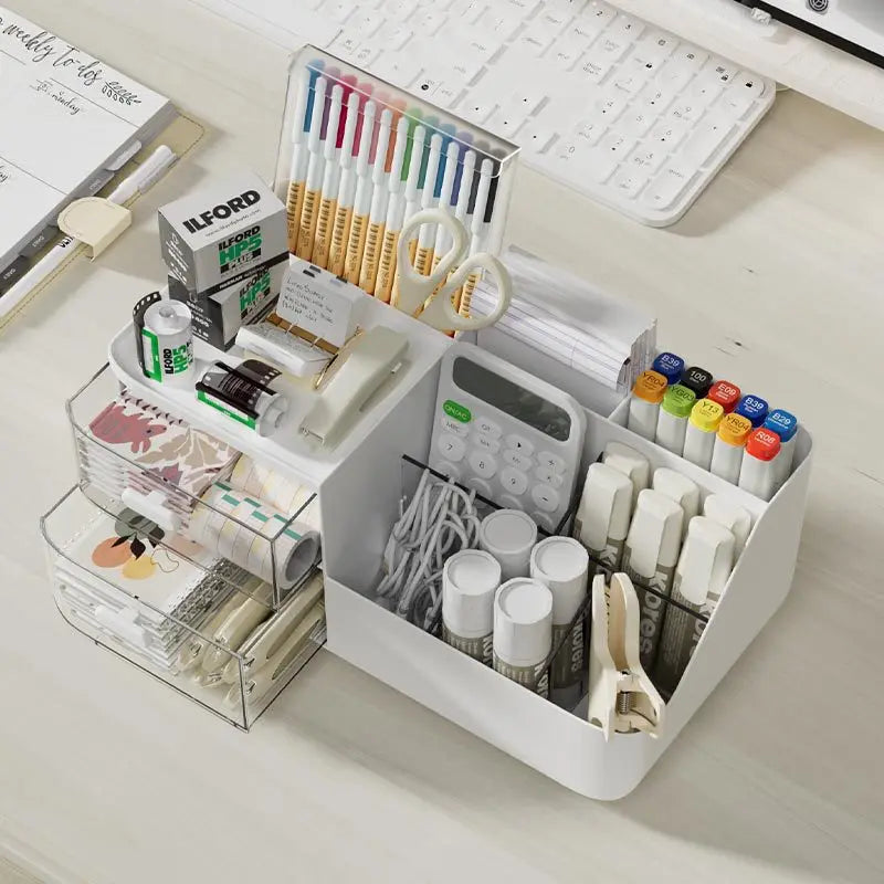 Desktop Storage Box with Divided Drawer