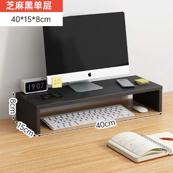 L-Shaped Desktop Monitor Stand with Storage Shelf