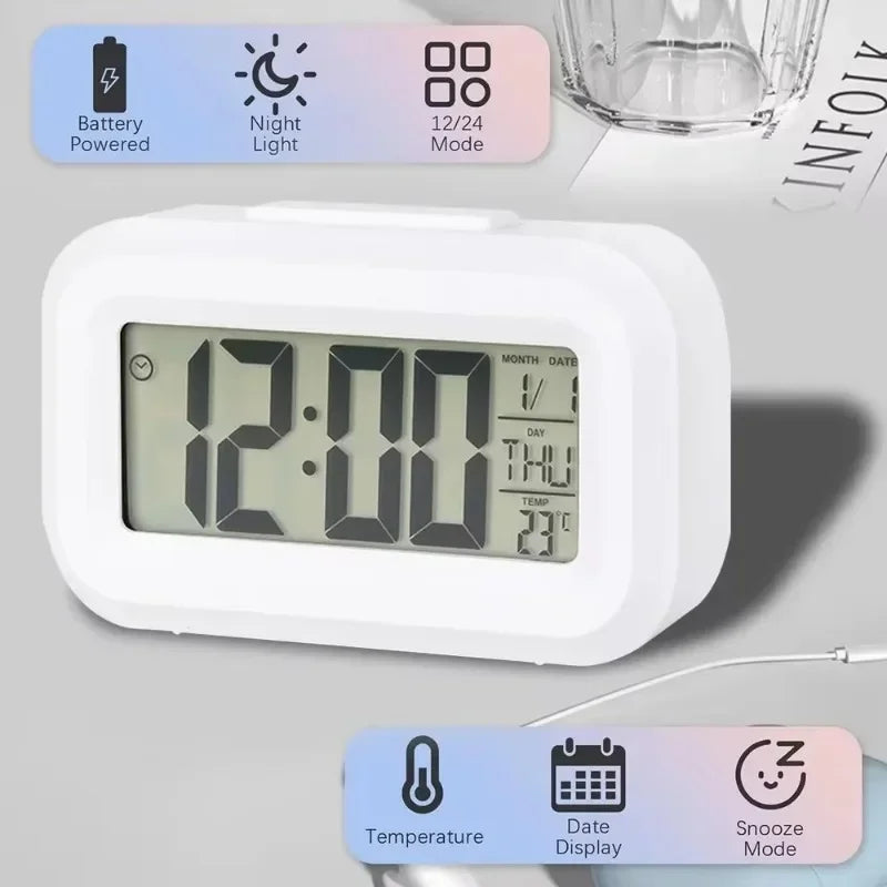 LED Digital Alarm Clock with Temperature & Date Display (Batteries Not Included)