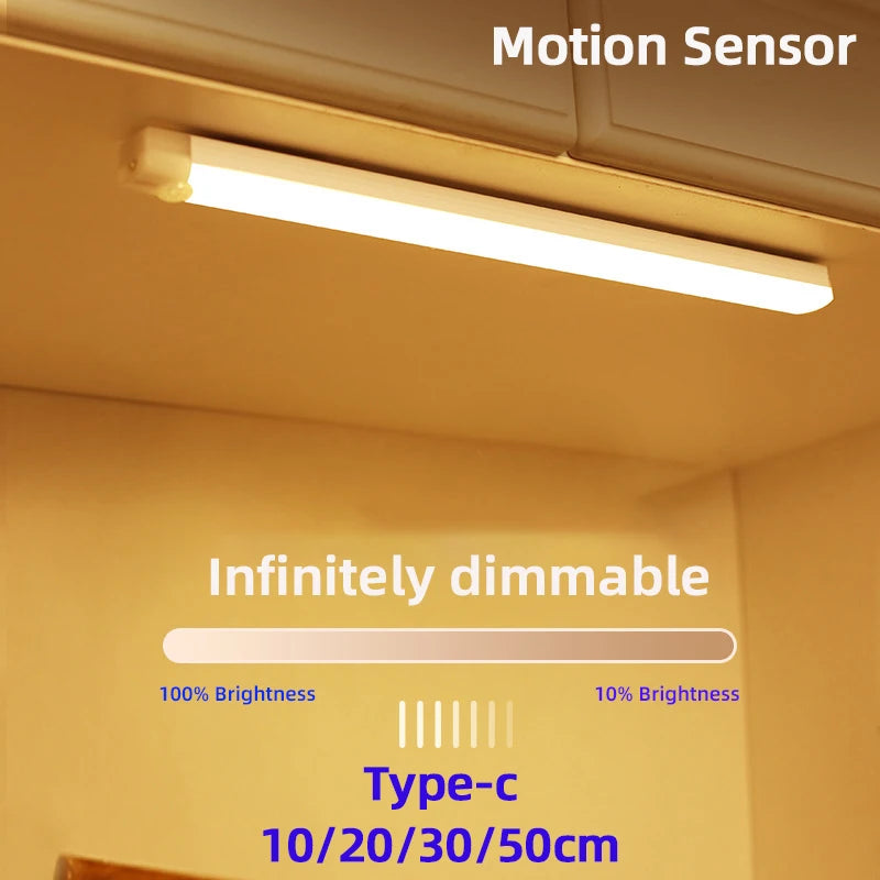 Wireless Motion Sensor Night Light — USB-C Rechargeable LED Cabinet Lamp (10–50cm)