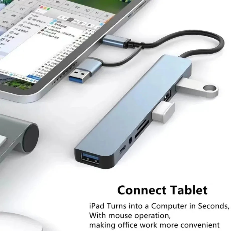 8-in-2 USB-C Hub with SD/TF Card Reader & Audio Jack