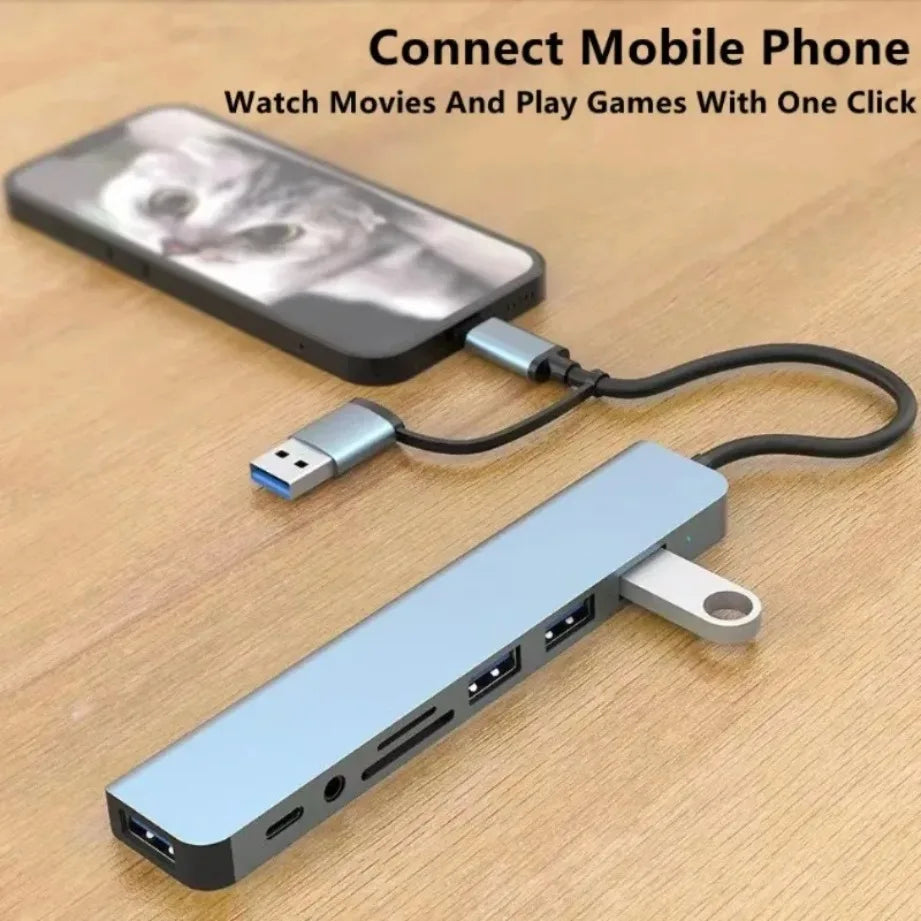 8-in-2 USB-C Hub with SD/TF Card Reader & Audio Jack