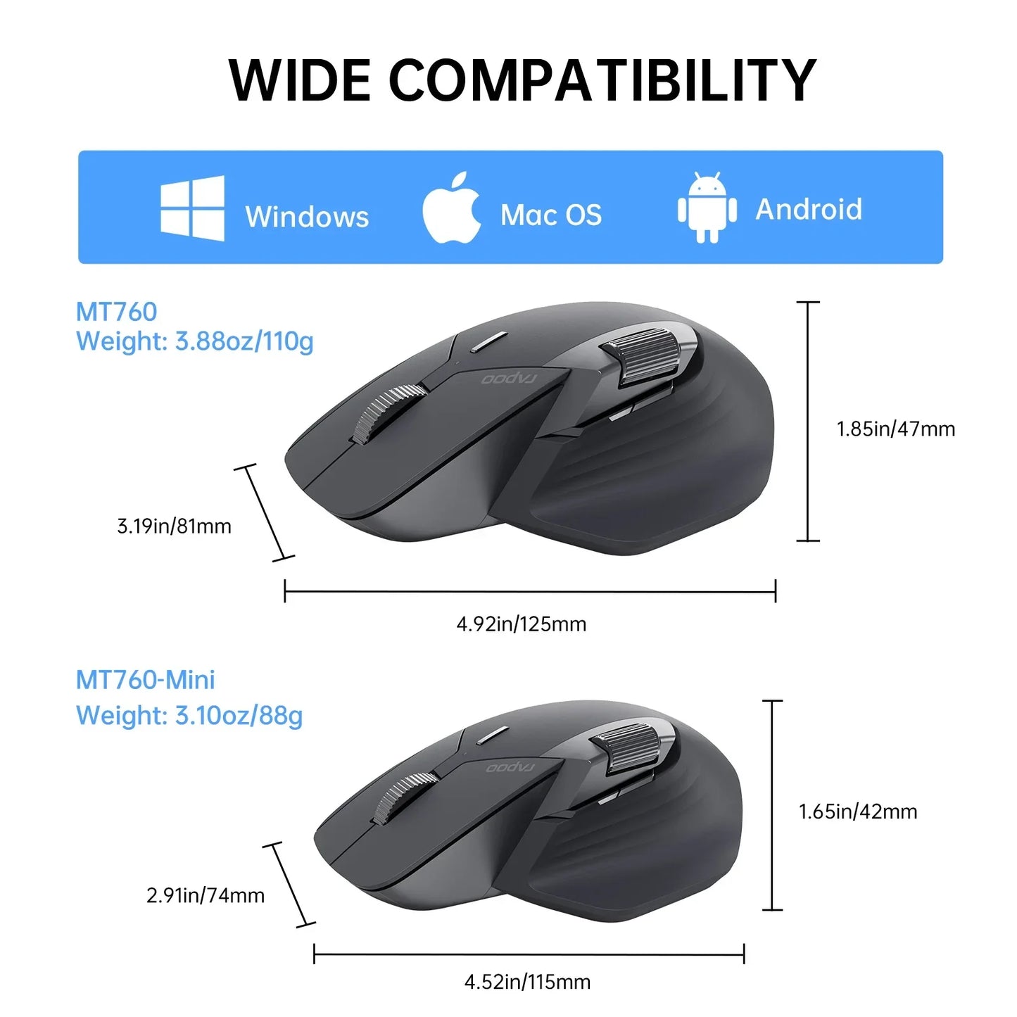 Rapoo MT760 Multi-Device Wireless Mouse – Ergonomic, Rechargeable, 4000 DPI